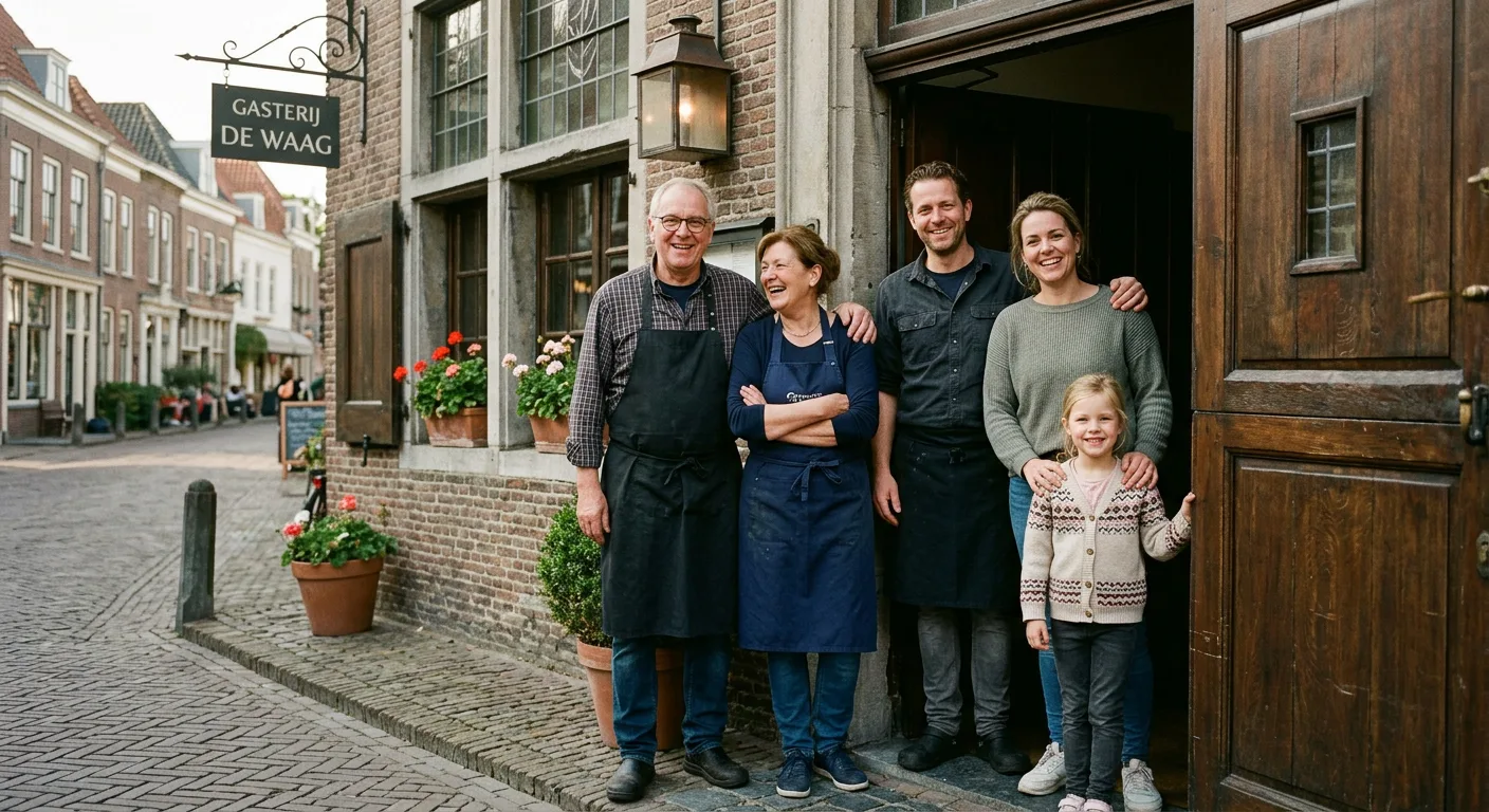 De familie Vergeer bij de ingang van de gasterij
